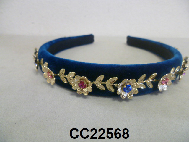 Cerchietto Velluto Con Catena Metallo E Strass